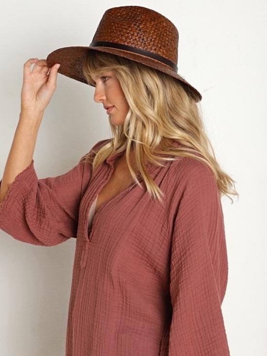 Janessa Leone Dora Raffia Straw Fedora Hat Brown main image 6